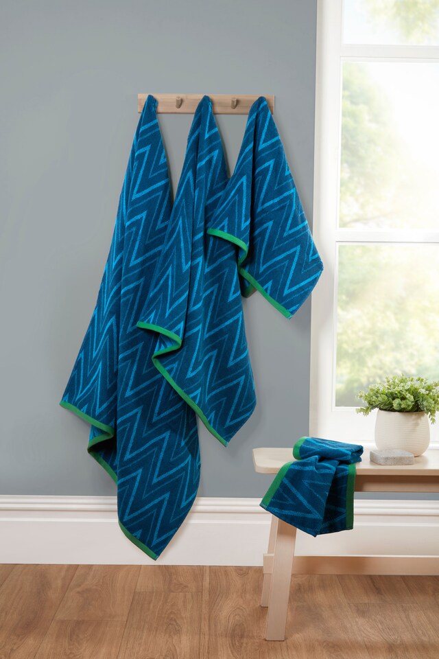 image 1 of Helix Cotton Towels Striped Luxury Soft Quick Dry Absorbent (Set Of 2) | Blue | Face cloth | 2