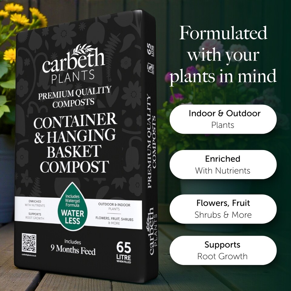 image 1 of Container & Hanging Basket Compost with 9 Month Feed - 65L - Water Less Formula - Perfect for Pots, Tubs & Baskets