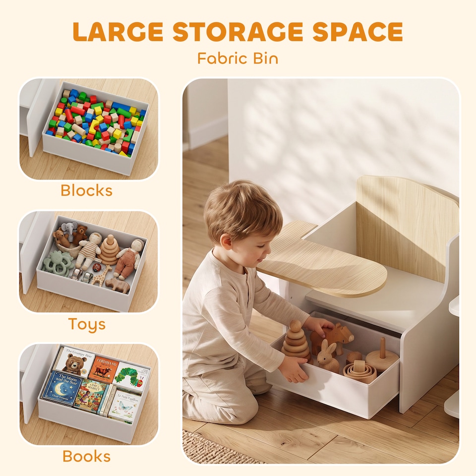 image 1 of AIYAPLAY Kids Table and Chair Set, Toddler Desk Chair with Storage Bins