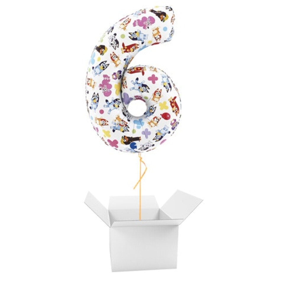 Bluey Number 6 Giant Foil Helium Balloon - Inflated Balloon in a Box