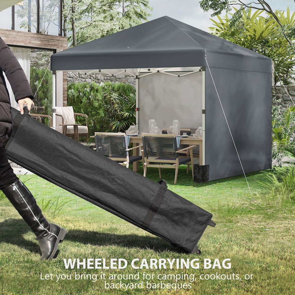 image 1 of Outsunny 3 x 3 M Pop Up Gazebo, UPF 30 with 2 Sidewalls, Leg Weight Bags and Wheeled Bag, Height Adjustable Party Tent Event Shelter for Garden, Patio, Dark Grey