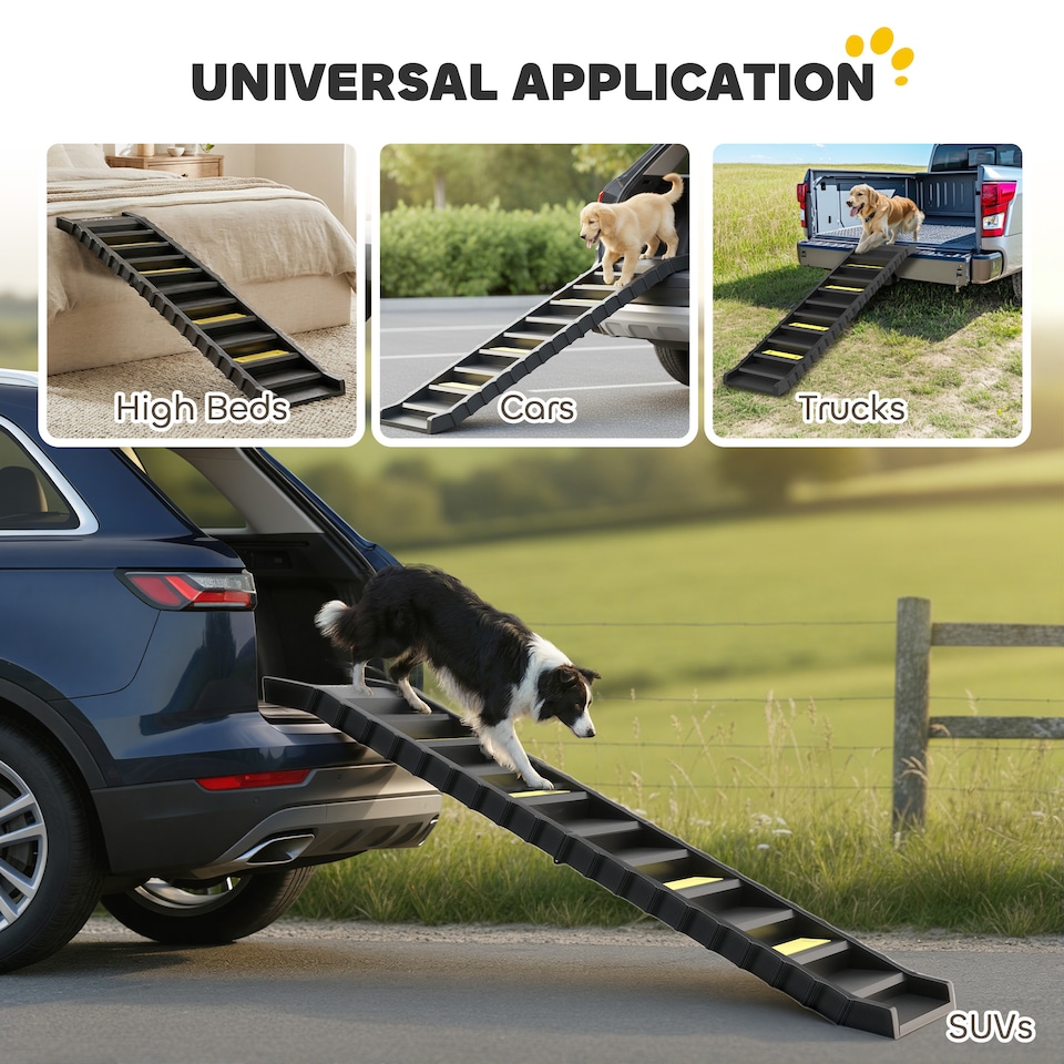 image 1 of PawHut Foldable Dog Ramp for Car, Non-Slip Dog Stairs for SUVs Truck, Black