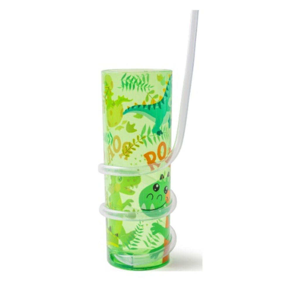 image 1 of Dinosaur Tumbler with Curly Straw 450ml