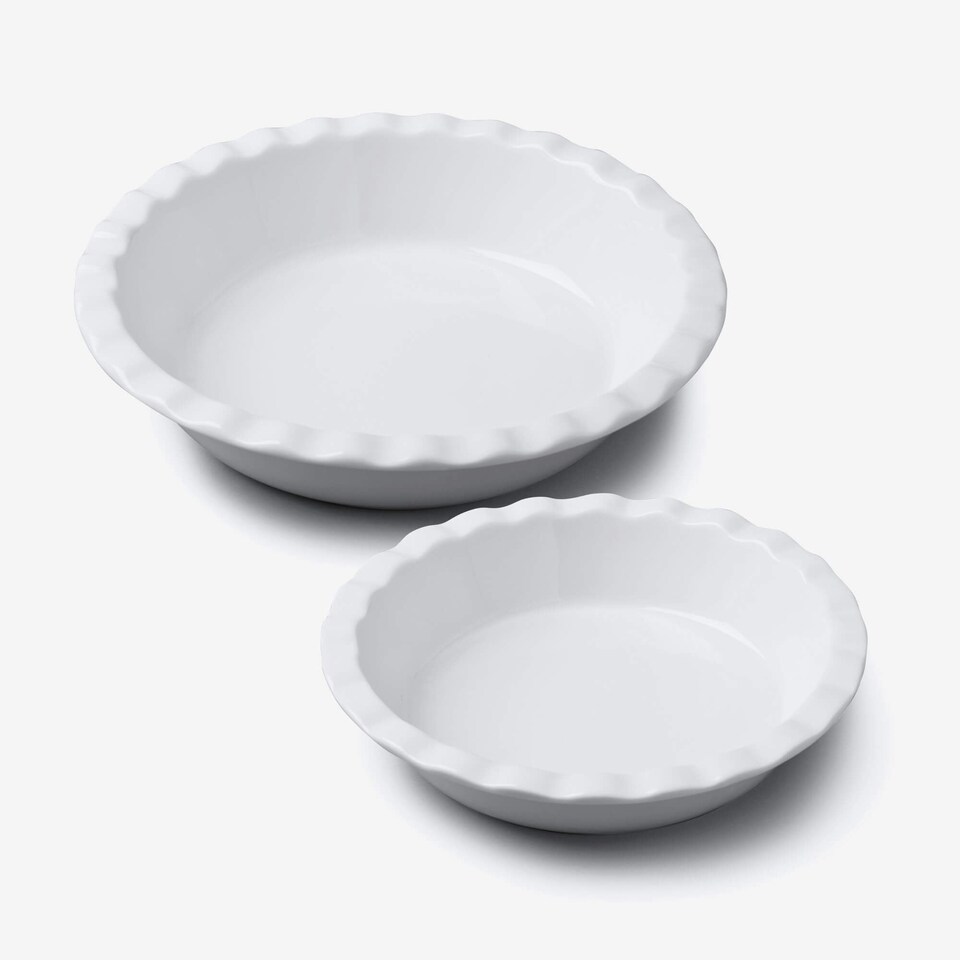 image 1 of Wm Bartleet & Sons Porcelain Round Pie Dish with Crinkle Crust Rim, Set of 2 White