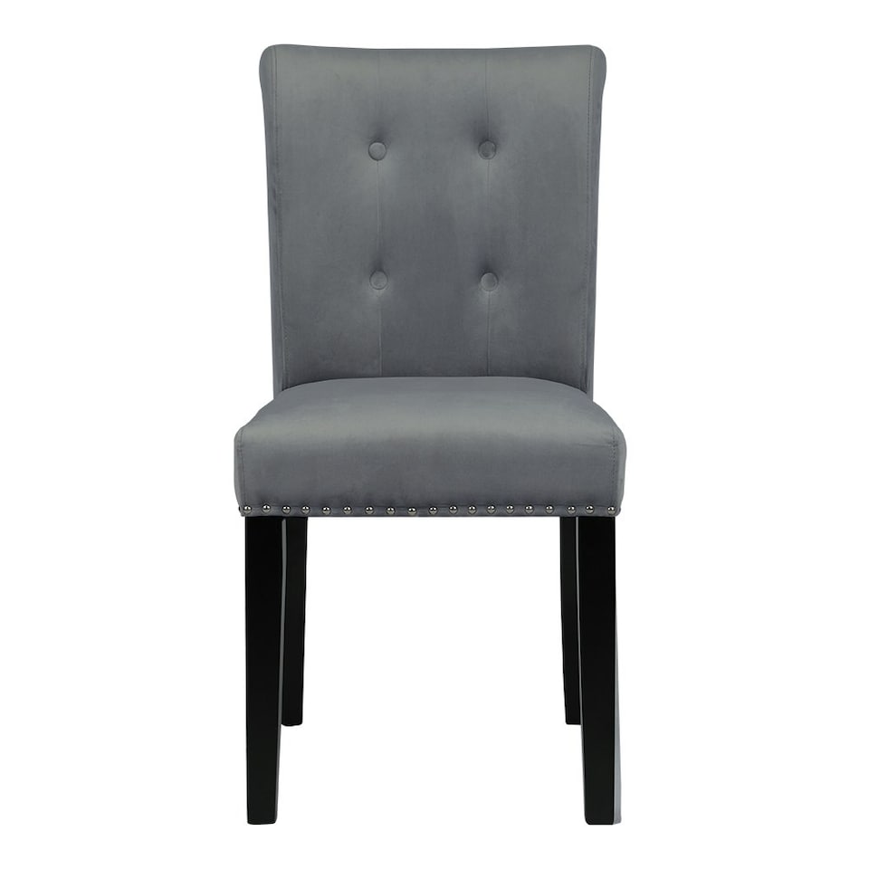 image 1 of Living and Home Velvet Dining Chair with Nailhead Trim - Light Grey