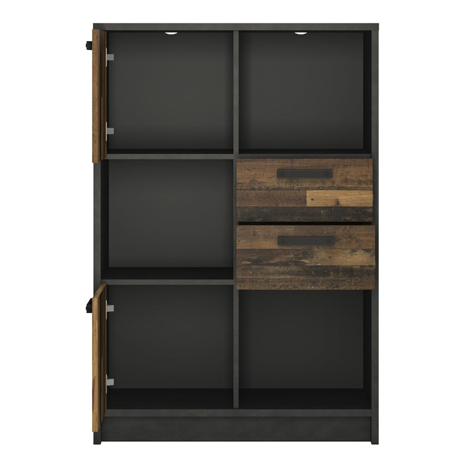 image 1 of Brooklyn Low Bookcase with 2 Doors and 2 Drawers in Walnut and Dark Matera Grey