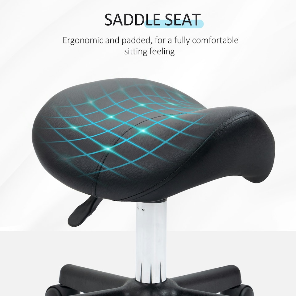 image 1 of HOMCOM Saddle Stool Adjustable Rolling Salon Chair for Massage Spa Beauty Black