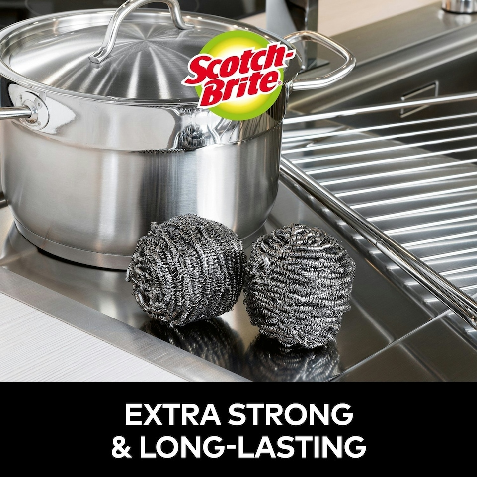 image 1 of 2 x Scotch-Brite Stainless Steel Scrubber 12 Pack Bulk Buy Total 24 Scourers Silver