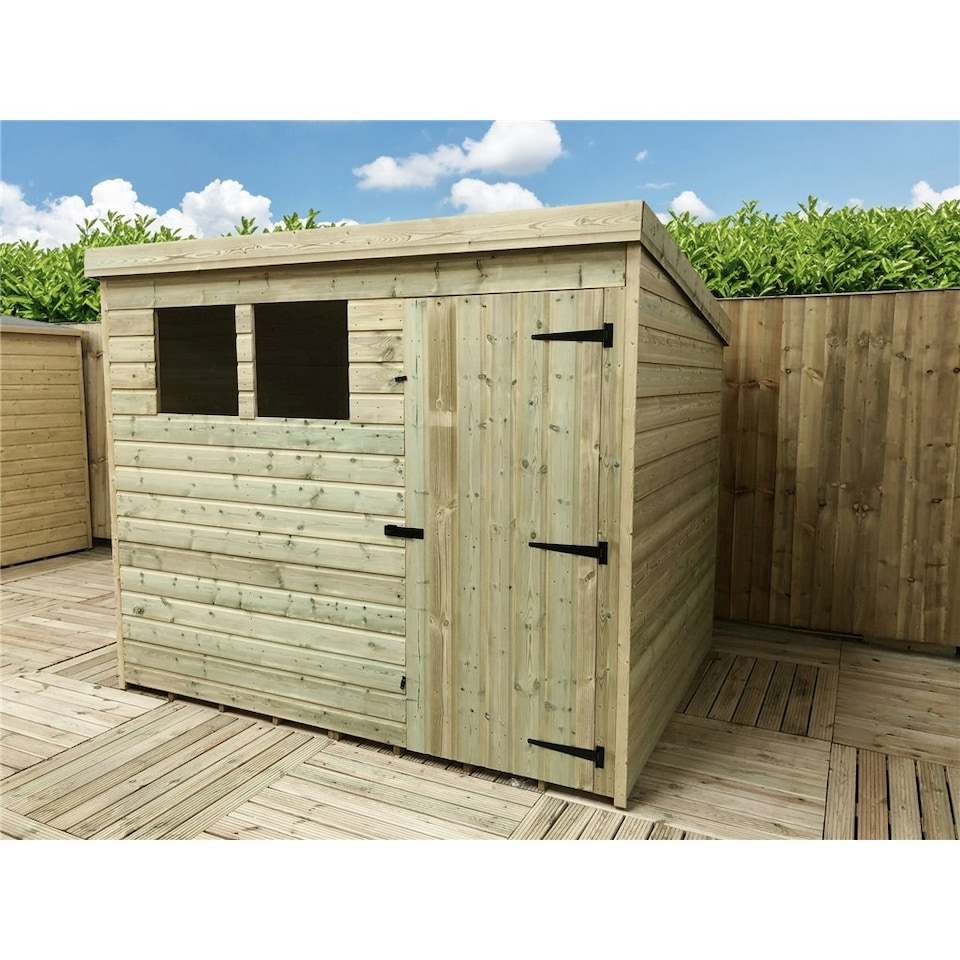 image 1 of 8 x 6 Garden Shed Pressure Treated T&G PENT Wooden Garden Shed - 2 Windows + Single Door (8' x 6' / 8ft x 6ft) (8x6)