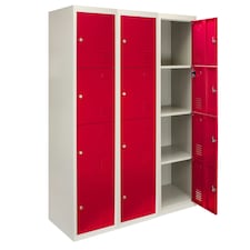 3 x Metal Storage Lockers - Four Doors, Red - Flatpack Red