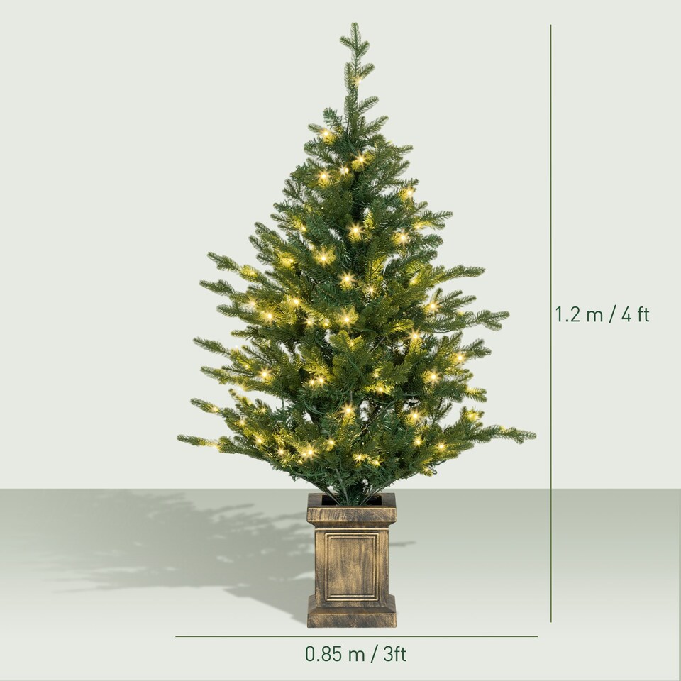 image 1 of HOMCOM 2 Pcs 4ft Artificial Christmas Tree with Lights, Pot, Realistic Tips