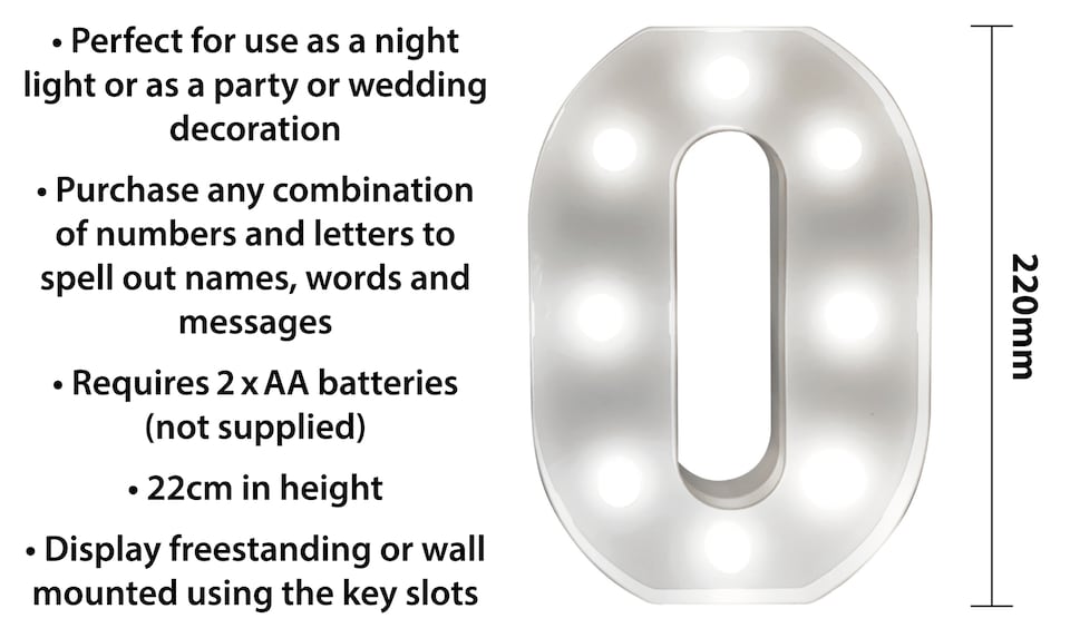 image 1 of St Helens Battery Operated 3D LED Number 0 Light