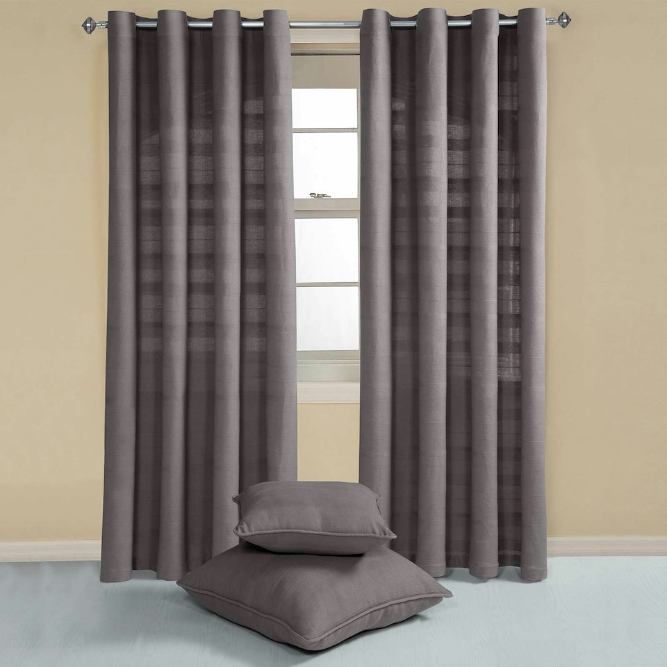 image 1 of Homescapes Cotton Rajput Ribbed Charcoal Grey Curtain Pair - 54 x 54" Drop Grey