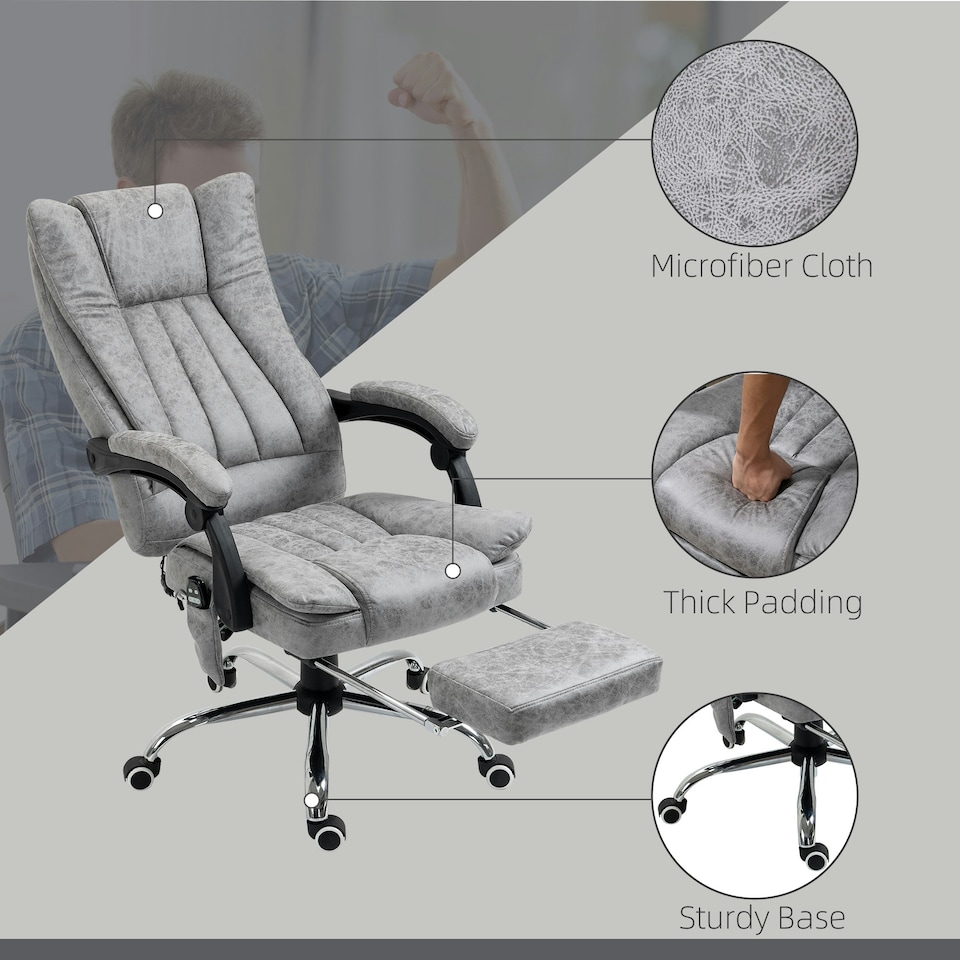 image 1 of Vinsetto 6-Point Vibrating Heat Massage Chair w/ Microfibre Upholstery Grey