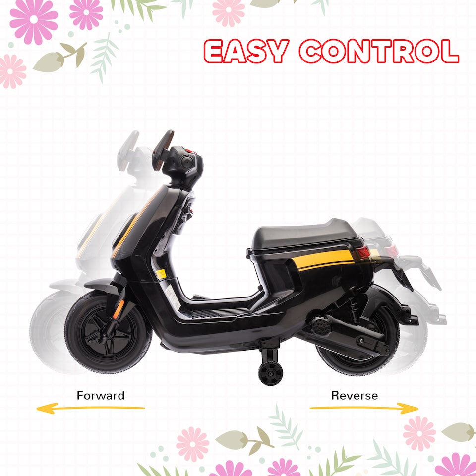image 1 of AIYAPLAY 6V Kids Electric Motorbike, Ride on Motorbike with Headlight, Music, Forward Reverse, Training Wheels, for Ages 18-36 Months, Black