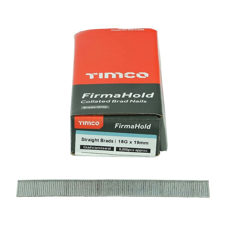 image 1 of Timco - FirmaHold Collated Brad Nails - 18 Gauge - Straight - Galvanised (Size 18g x 19 - 5000 Pieces)