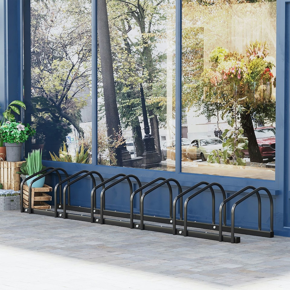 image 1 of HOMCOM Bike Parking Rack Bicycle Locking Storage Stand for 6 Cycling Silver | Silver | Silver