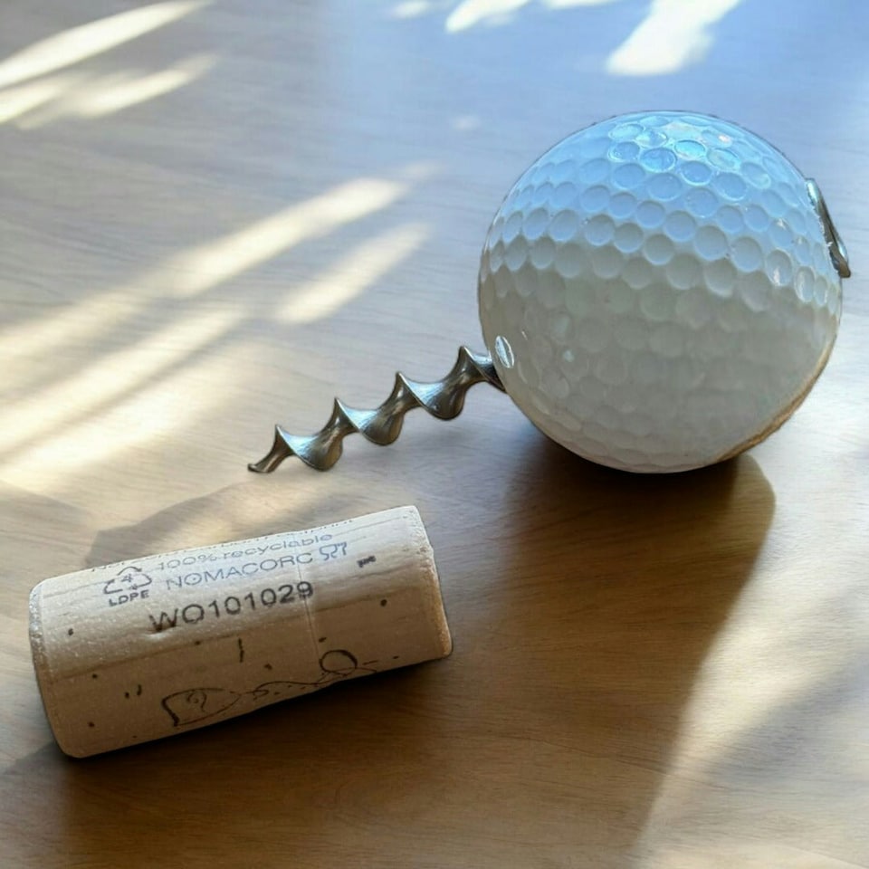 image 1 of Reclaimed Golf Ball Wine Opener Corkscrew ? A Unique Gift for Golf and Wine Lovers
