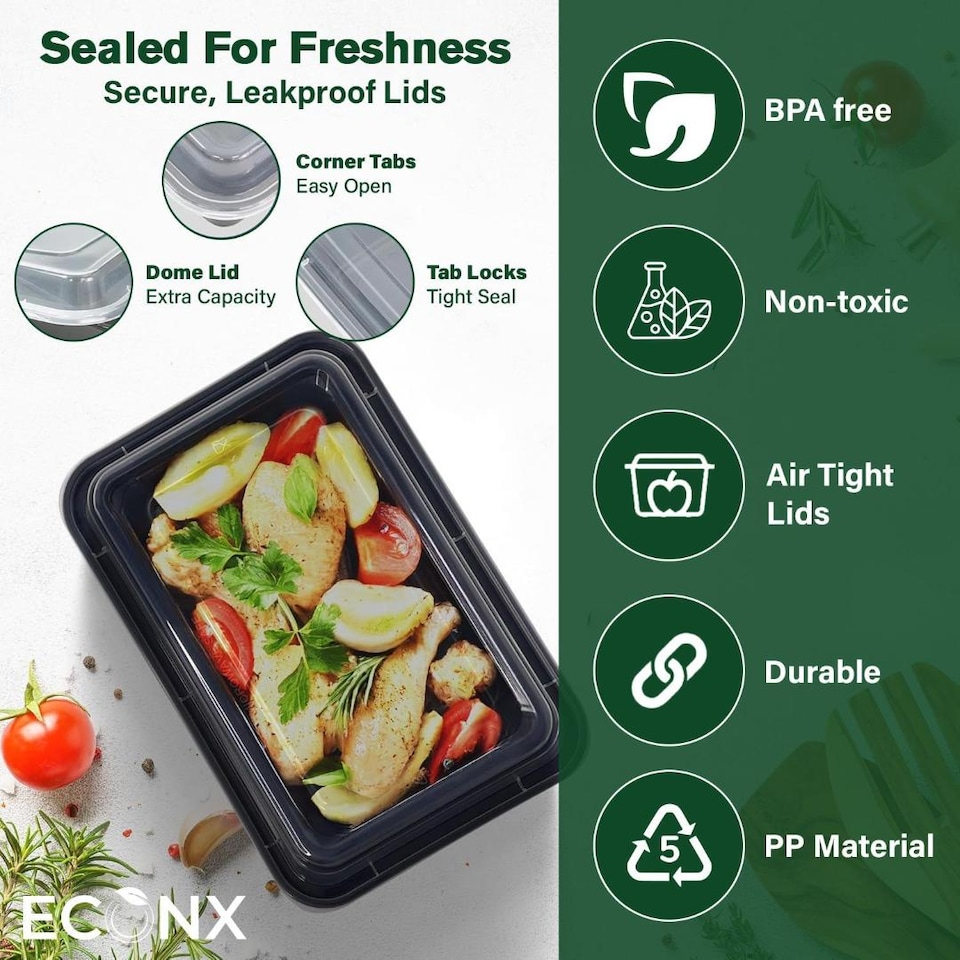image 1 of 28oz Black Meal Prep Containers With Lid Plastic Microwave Safe Food Storage Box