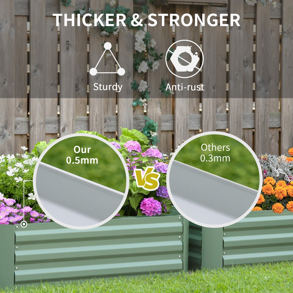 image 1 of Outsunny Set of 2 Raised Garden Bed Galvanised Planter Box Easy Setup Green | Green | Green