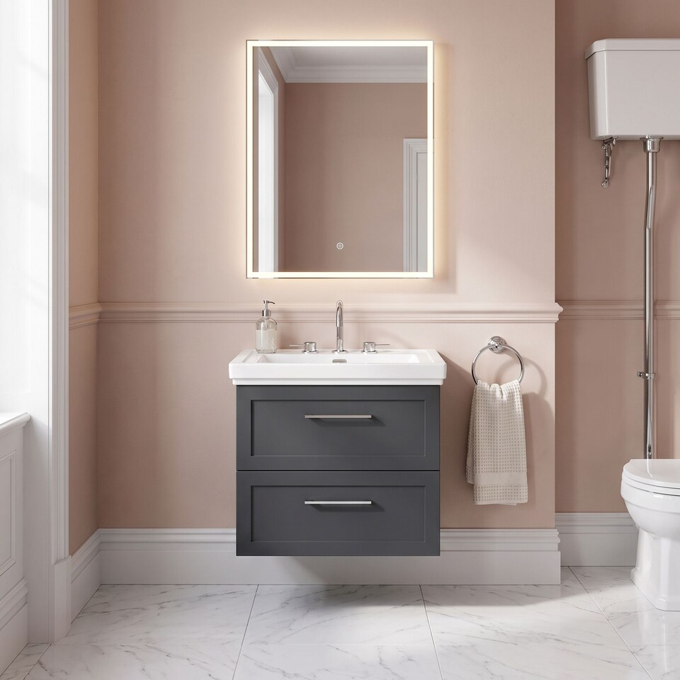 image 1 of Balterley Stonnall Traditional Wall Hung 2 Drawers Vanity Unit with Traditional 3 Tap Hole Fireclay Basin, 600mm, Dark Grey