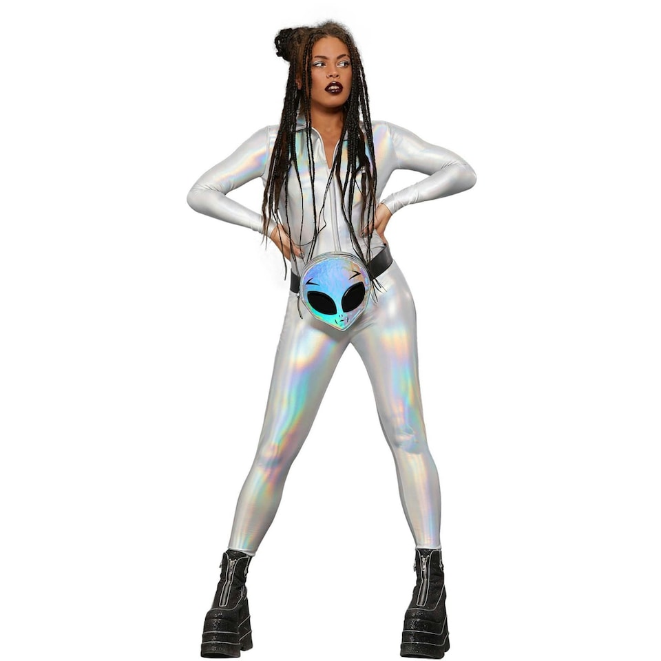 image 1 of Fever Womens/Ladies Miss Whiplash Mirror Holographic Catsuit - Silver - S S