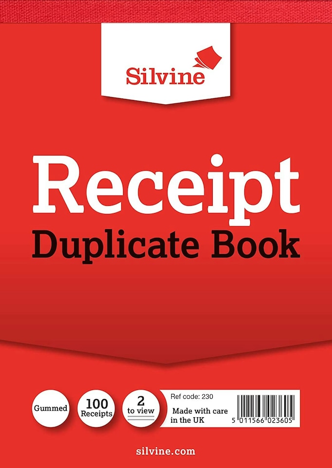image 1 of Silvine Duplicate Cash Receipt Book Gummed 50 Sheets (230)