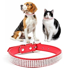 Trimming Shop Diamante Dog Collar, PU Leather Pet Collar, Dog Belt