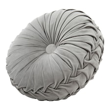 Living and Home Round Pleated Pumpkin Velvet Cushion, Grey, 35cm