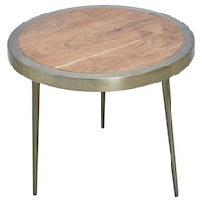 Acacia Wood Round Coffee Table-Kitchen Table With Distinctive Grain-Metallic Accent Table With Splayed Legs