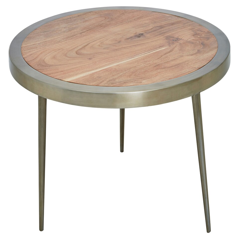 image 1 of Acacia Wood Round Coffee Table-Kitchen Table With Distinctive Grain-Metallic Accent Table With Splayed Legs