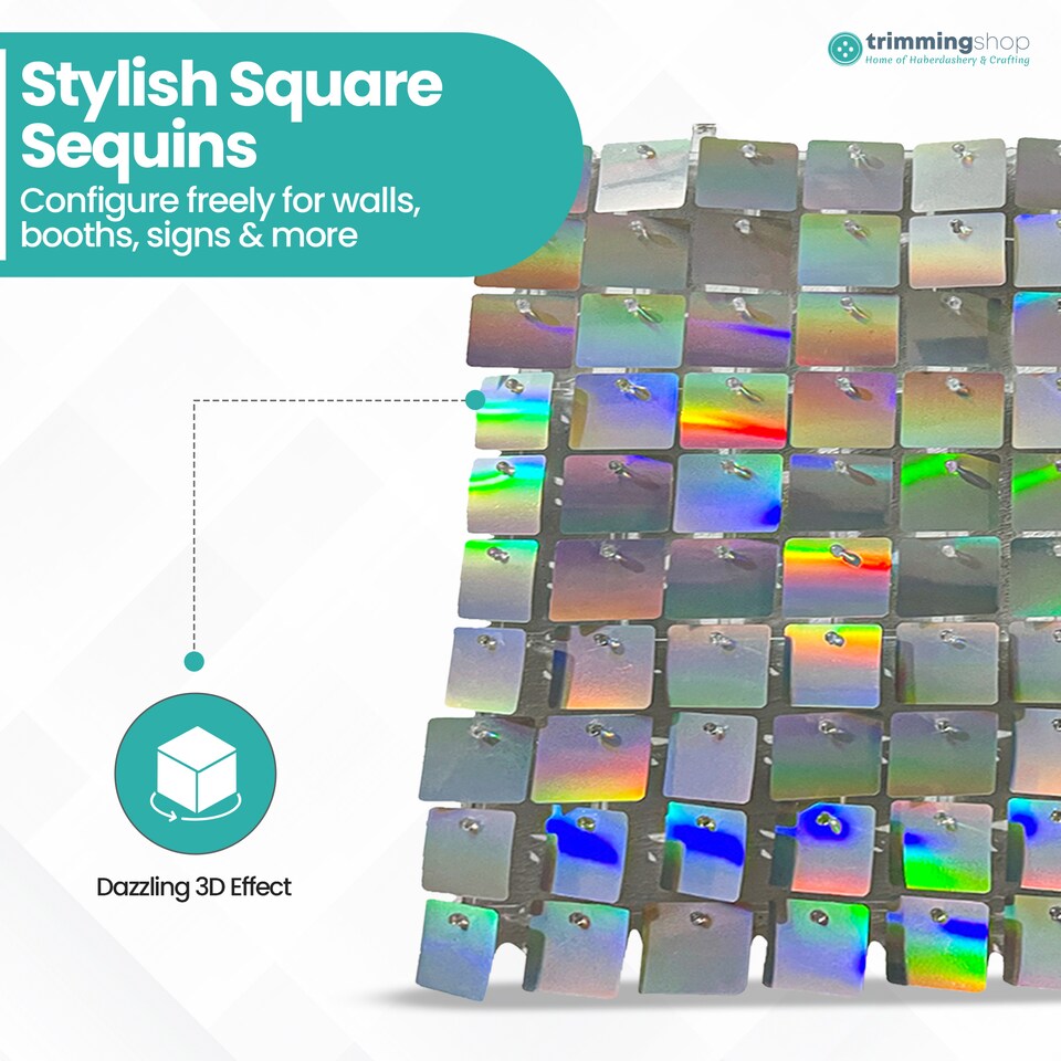 image 1 of 30cm x 30cm Shimmer Sequin Wall Panels, Reflective Square Backdrop Panel