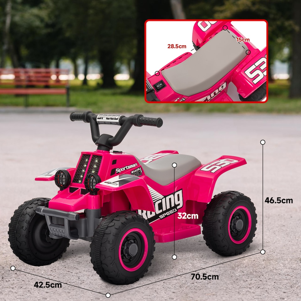 image 1 of AIYAPLAY 6V Electric Kids Quad Bike for Kids w/ Forward/Backward, Pink