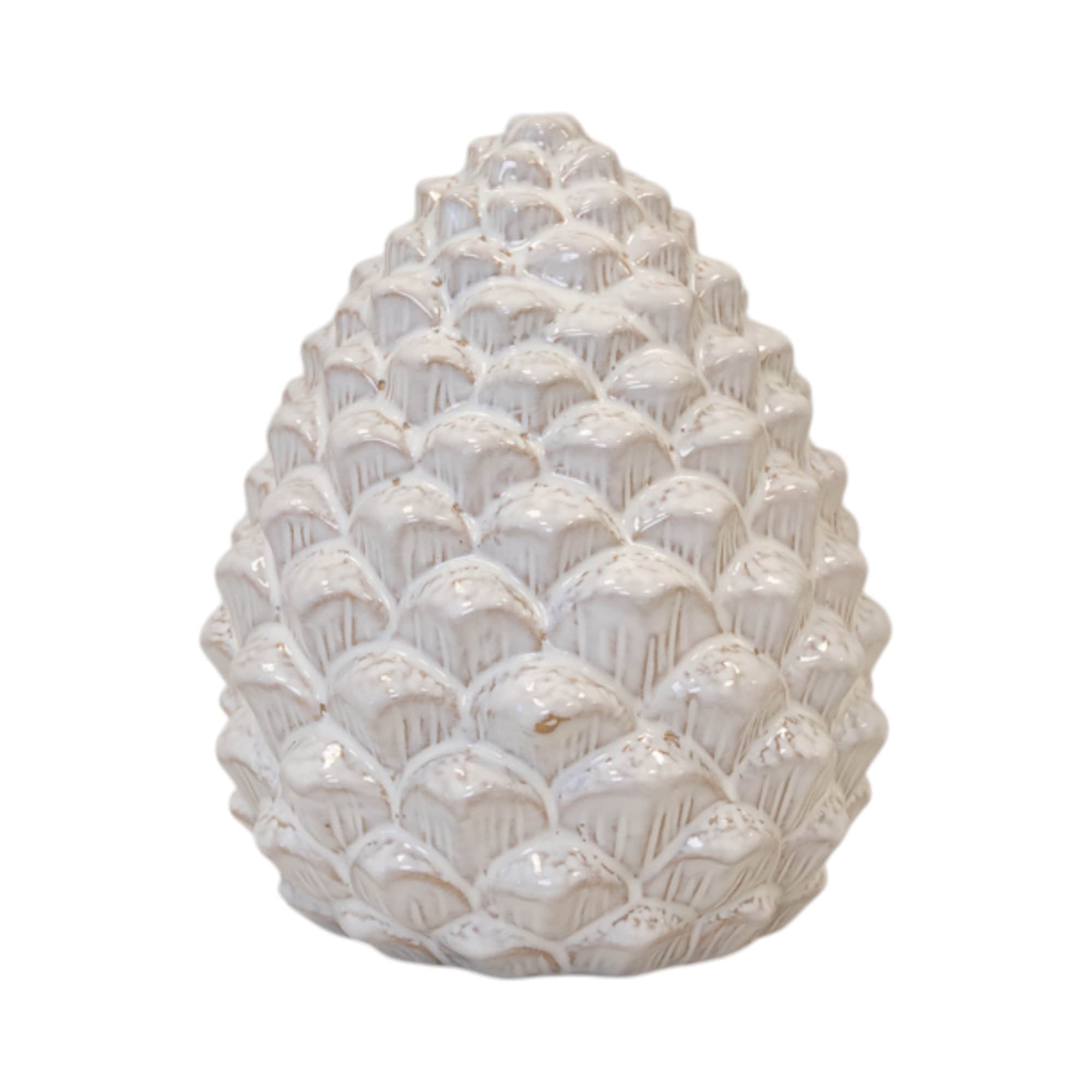 Four Candle Large Natural Ceramic Pinecone Decoration 22cm in White