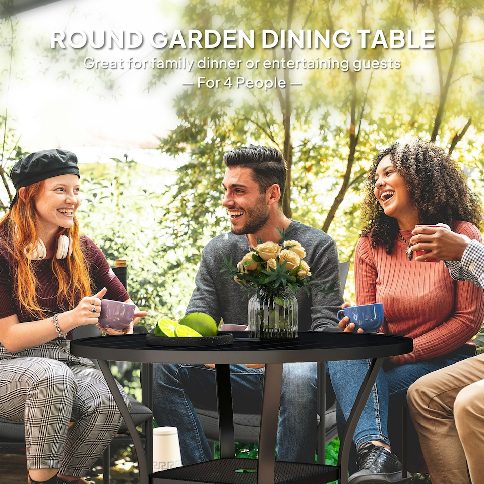 image 1 of Outsunny 90 cm Garden Dining Table, Round Garden Table w/ Parasol Hole Black