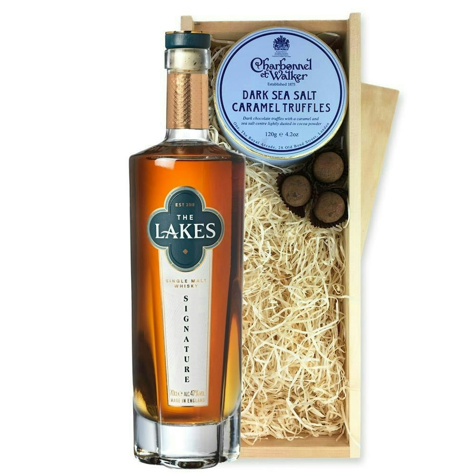 image 1 of Lakes Signature Single Malt Whisky And Dark Sea Salt Charbonnel Chocolates Box 70cl 47% abv