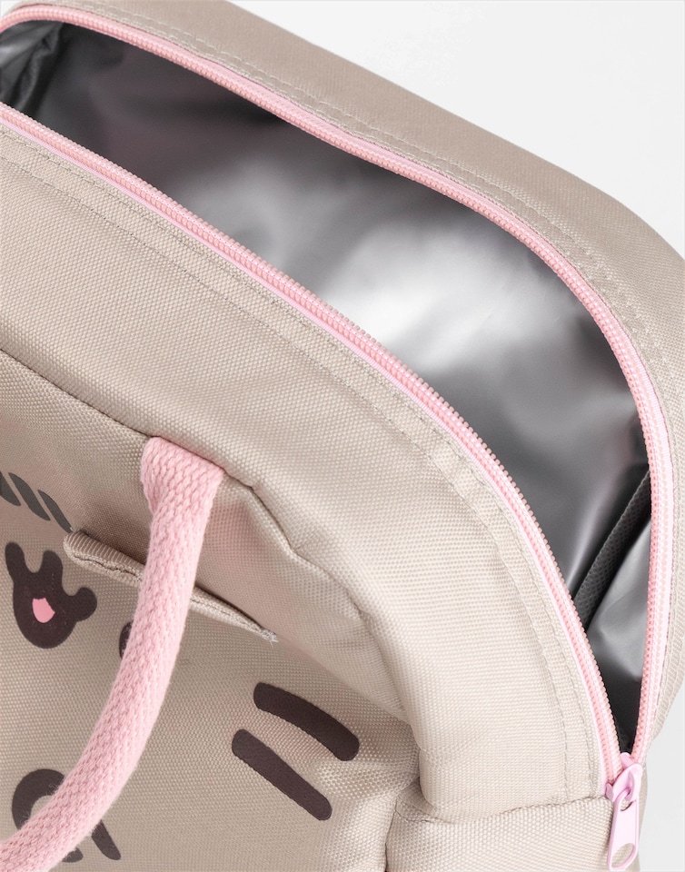 image 1 of Pusheen Womens Tote Lunch Bag | Ladies Brown & Pink Lunch Box | Cute Cat Print with 3D Ears | One Size Food Container Zip Lunch Bag | Kawaii Cartoon Pop Culture Fan Merchandise Gift