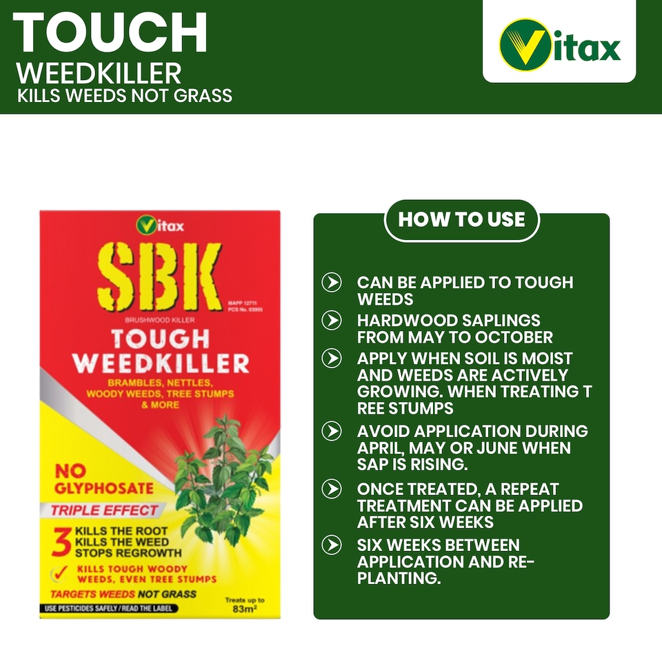 image 1 of Vitax SBK Brushwood Killer 250ml Tough Weedkiller for Brambles Nettles Tree Stumps & Woody Weeds Fast-Acting