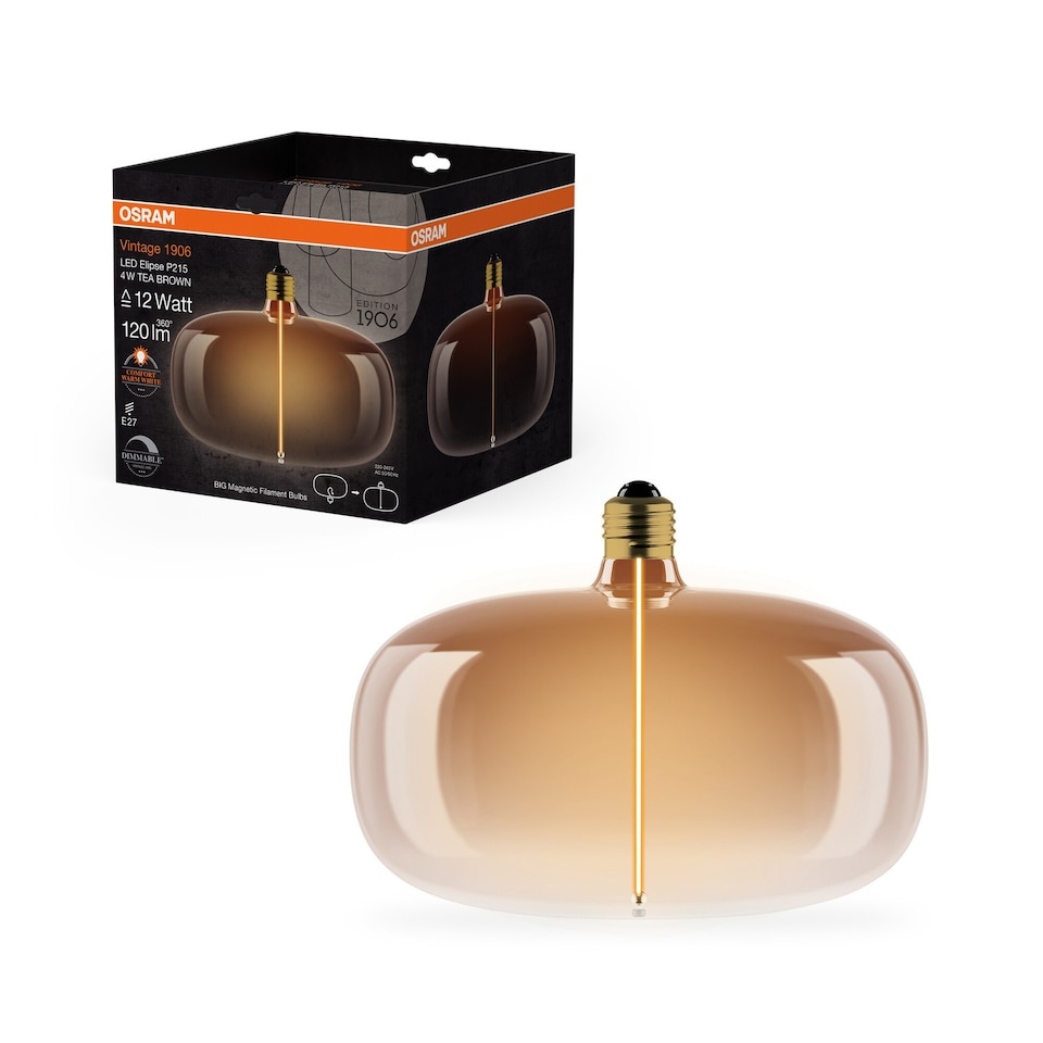 image 1 of Osram Vintage 1906 Big Elipse 12 Magnetic DIM Lamp 4W 818 Tea Brown E27