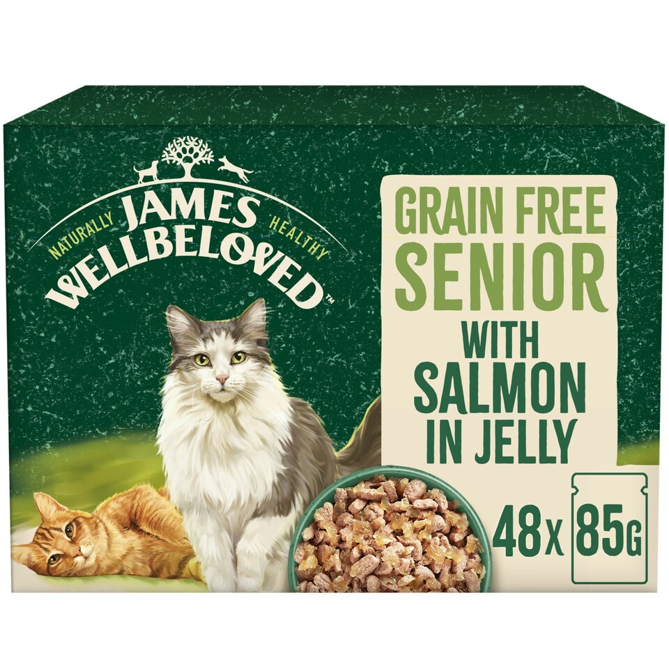 image 1 of James Wellbeloved Grain Free Senior Wet Cat Food Pouches Salmon in Jelly 48 x 85g