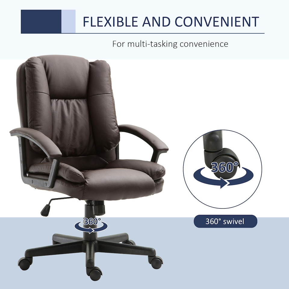 image 1 of HOMCOM Swivel Executive Office Chair Mid Back PU Leather Chair w/ Arm, Brown