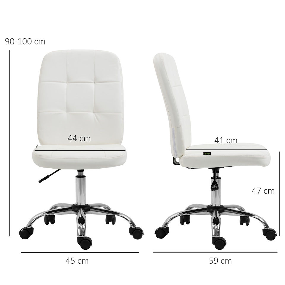 image 1 of Vinsetto Armless Office Chair, Faux Leather Desk Chair with Adjustable Height, Button Tufted, White