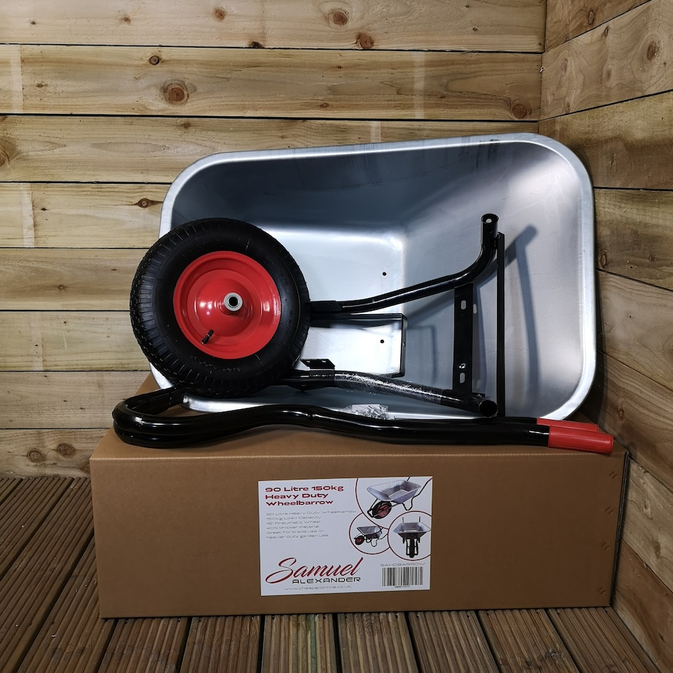 image 1 of 90 Litre 150kg Capacity Heavy Duty Galvanised Samuel Alexander Metal Garden Wheelbarrow with Pneumatic Tyre
