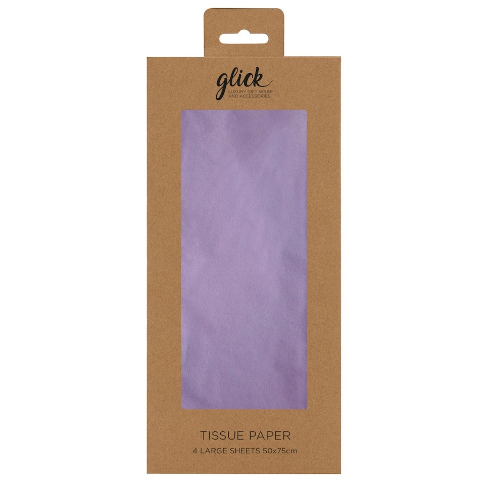 Glick Four Sheets of Purple Lilac Tissue Paper, Each Sheet 750mm x 500mm, for Gift Wrapping and Arts & Crafts