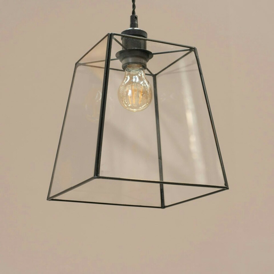 image 1 of ValueLights Susie Pair of Glass Pendant Lantern Black Case Easy Fit Lamp Shades with LED Bulbs