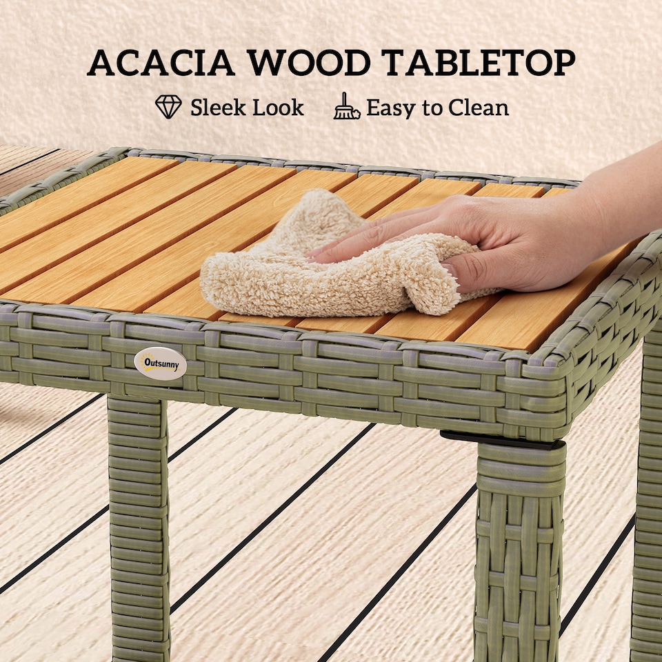 image 1 of Outsunny 3-Piece Rattan Bistro Set, Patio Table and Chairs Set with Removable Cushions, Rattan Conversation Set with Acacia Wood Table & Adjustable Foot Pads for Garden Balcony, Grey
