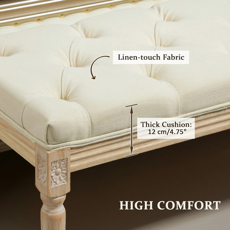 image 1 of HOMCOM End of Bed Bench Upholstered Foot Stool Linen-Touch Ottoman Cream