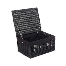 41cm Empty Willow Wicker Picnic Basket with Lining Black | Black | One Size
