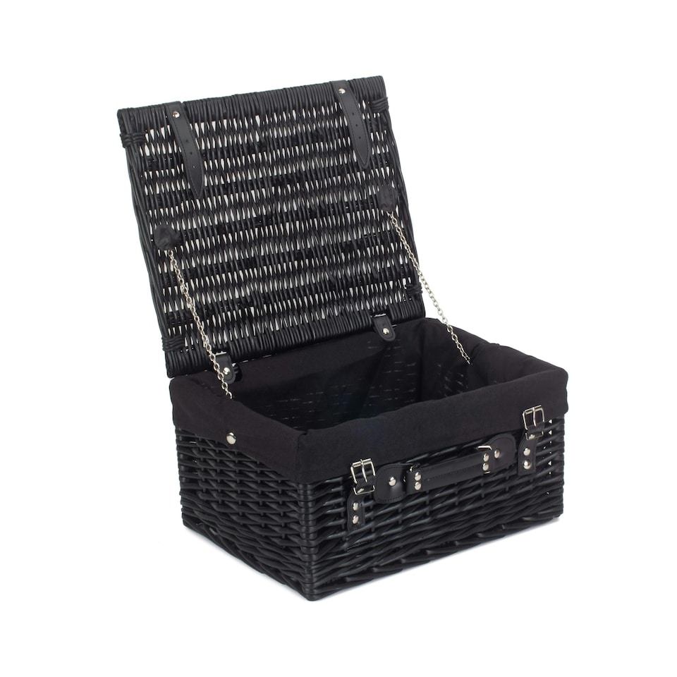 image 1 of 41cm Empty Willow Wicker Picnic Basket with Lining Black | Black | One Size