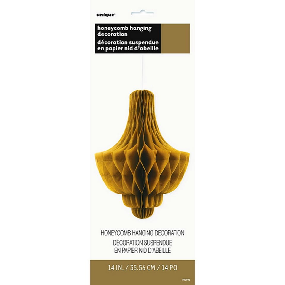 Unique Party 14 Inch Honeycomb Hanging Decoration - Gold - 14 Inch